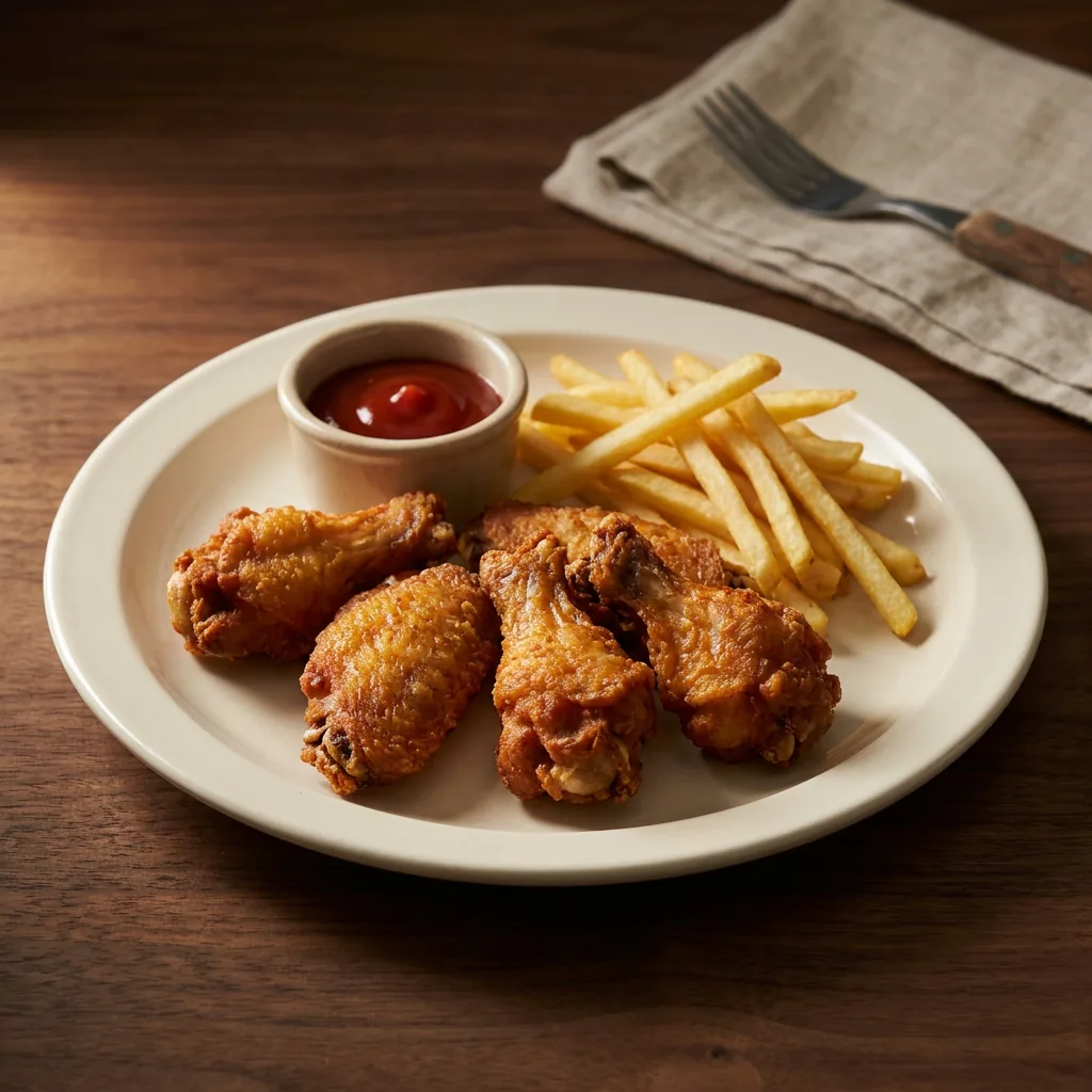 Alitas de Pollo 6 Unidades con Patatas